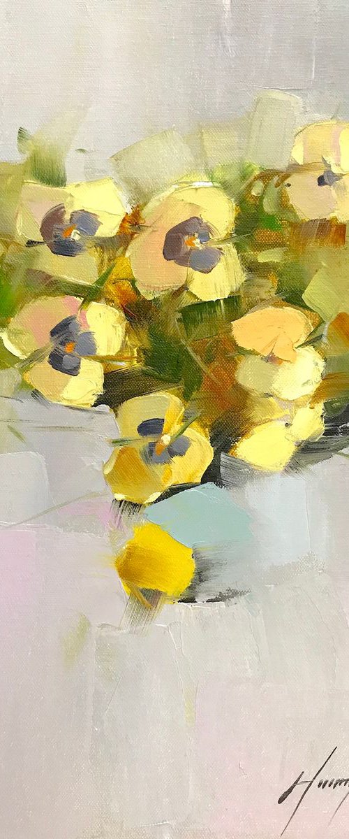 Pansies, Oil painting by Palette Knife, One of a kind, Handmade artwork by Vahe Yeremyan