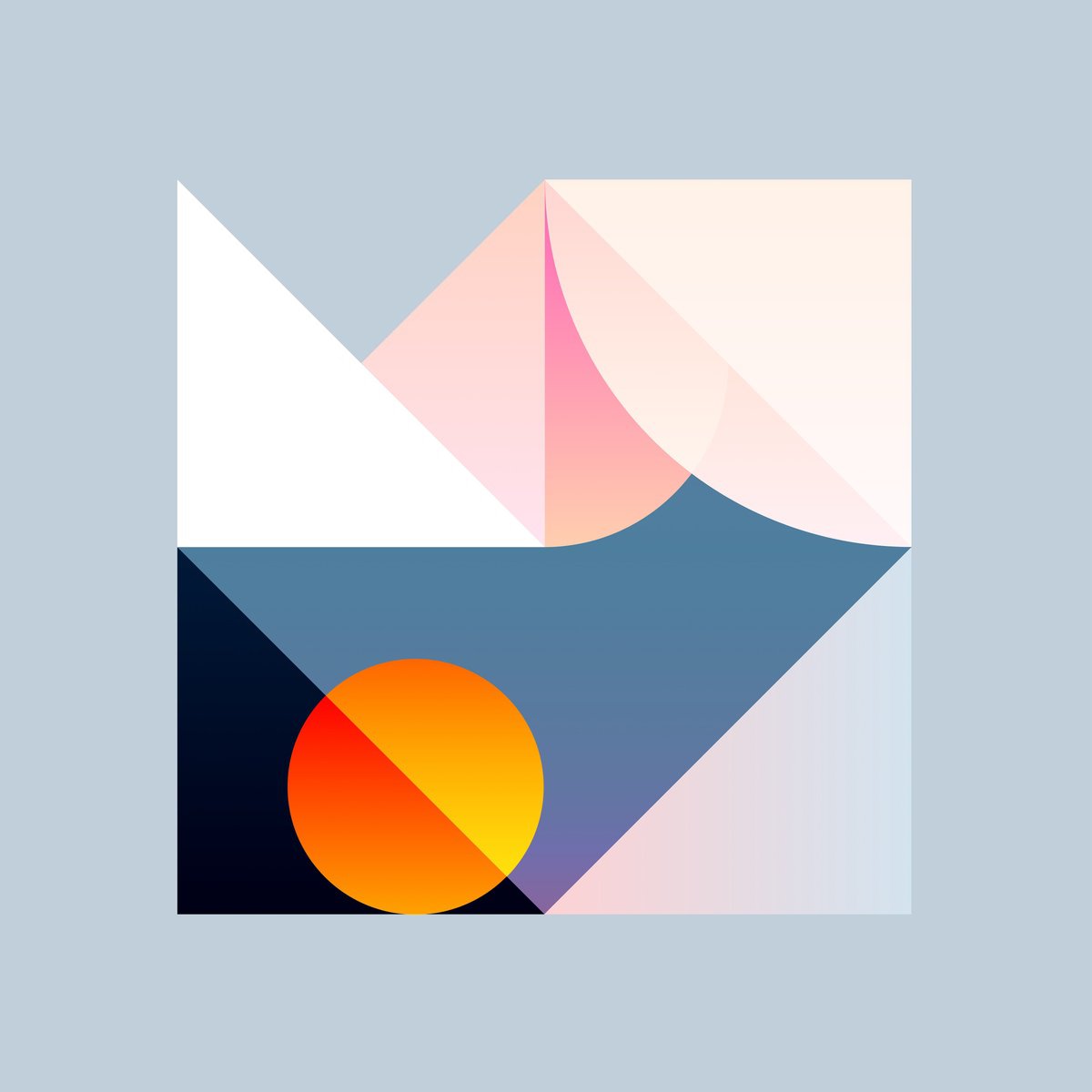 Geometric Abstract Giclee Print By James Bassett, 19 X 19, Sunset Reflect, Original Artwork