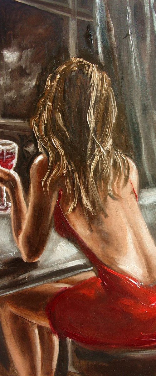 " WARM NIGHT " - 50x70cm original oil painting on canvas, gift, palette kniffe by Monika Luniak