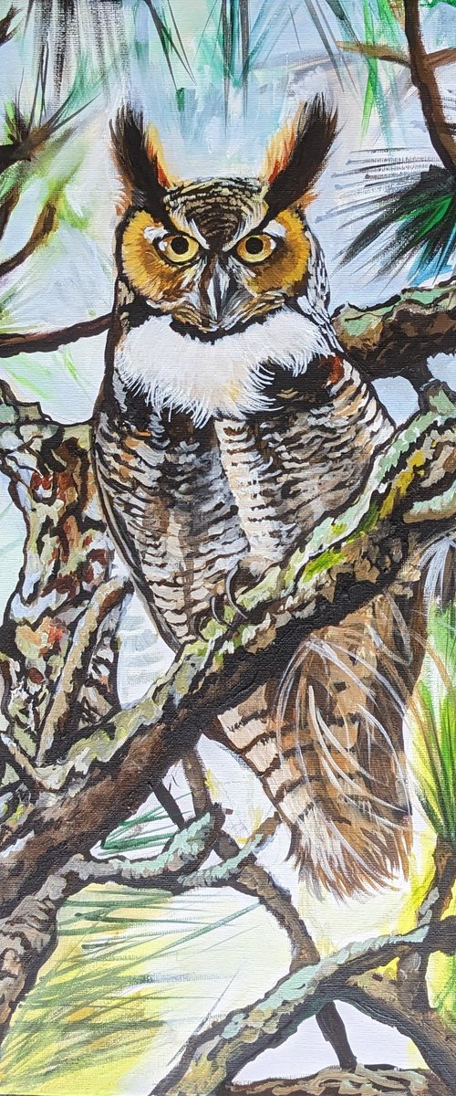 Owl in tree. by Lotz Bezant
