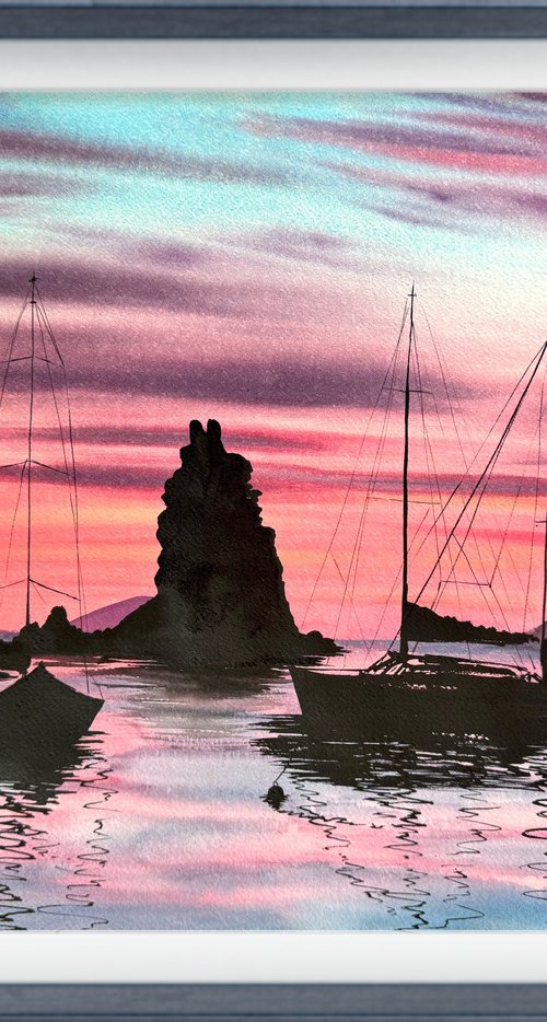 Yachts silhouette Colorful Sky by Yuliia Sharapova