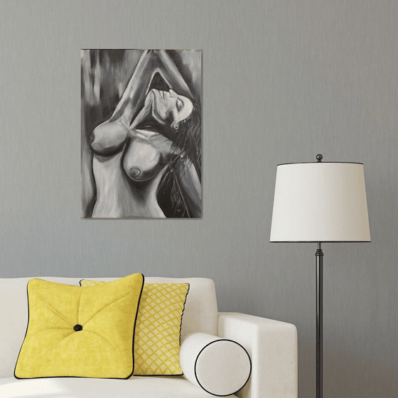 Desire, nude erotic black and white girl oil painting, art for home, Gift