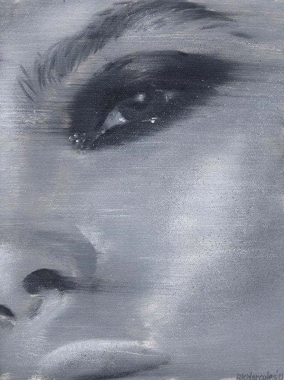 Beauty close up | Black and white oil painting on paper | make up fashion muse model woman lady