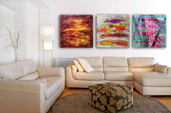 "Something For Everyone" - Save As Series - Original Large PMS Abstract Triptych Acrylic Paintings On Canvas - 90" x 30"