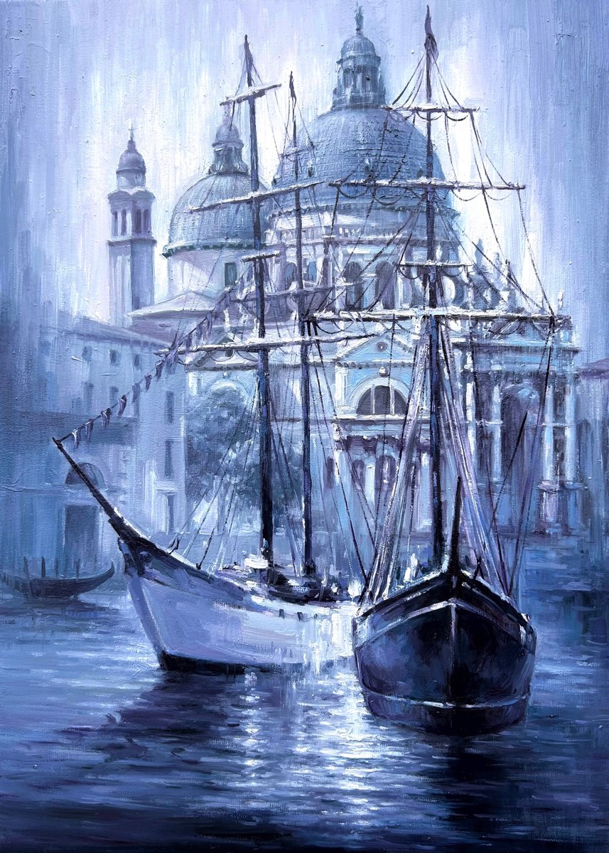 Impressionistic Cityscapes Oil Painting By Artem Grunyka, 20 X 28, Venetian Morning, Original Artwork