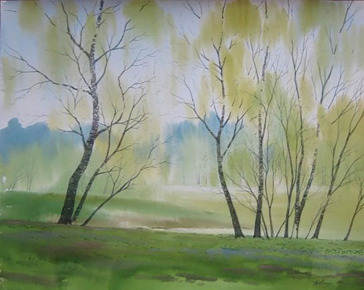 Impressionistic Landscape Watercolour By Valeriy Savenets-1, 20 X 16", Forest Gave, Original Artwork