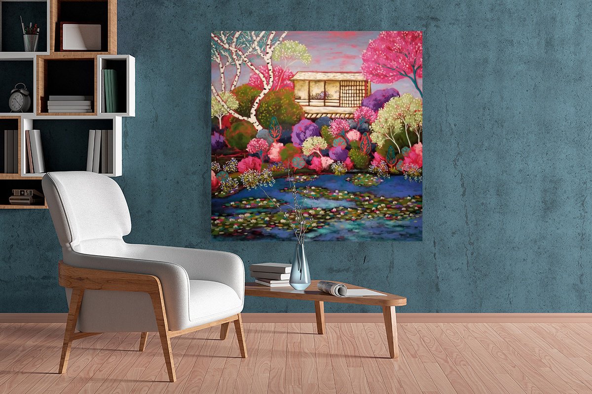  Evening Waterlilies By Karen Rieger, 48 X 48, Artwork For Sale On Artfinder