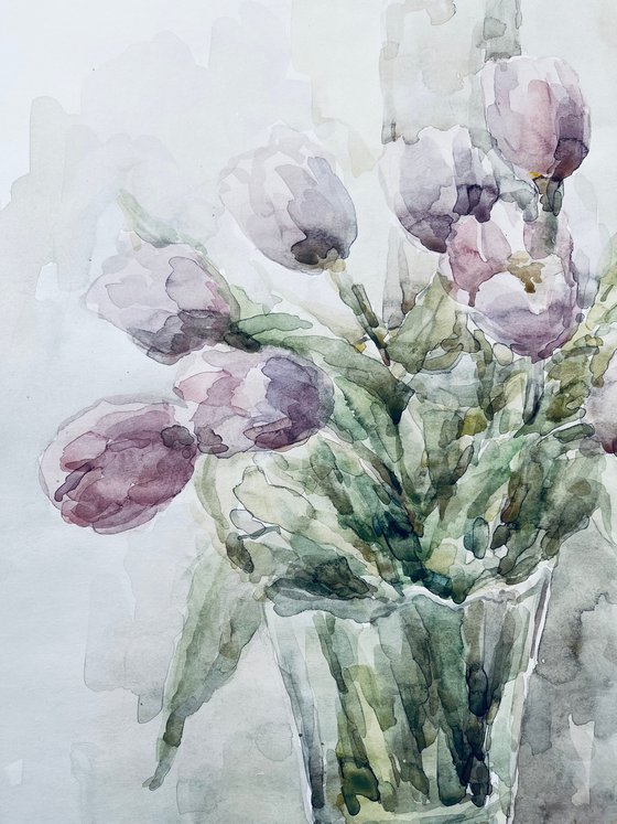 Bouquet of tulips. Original watercolour painting.