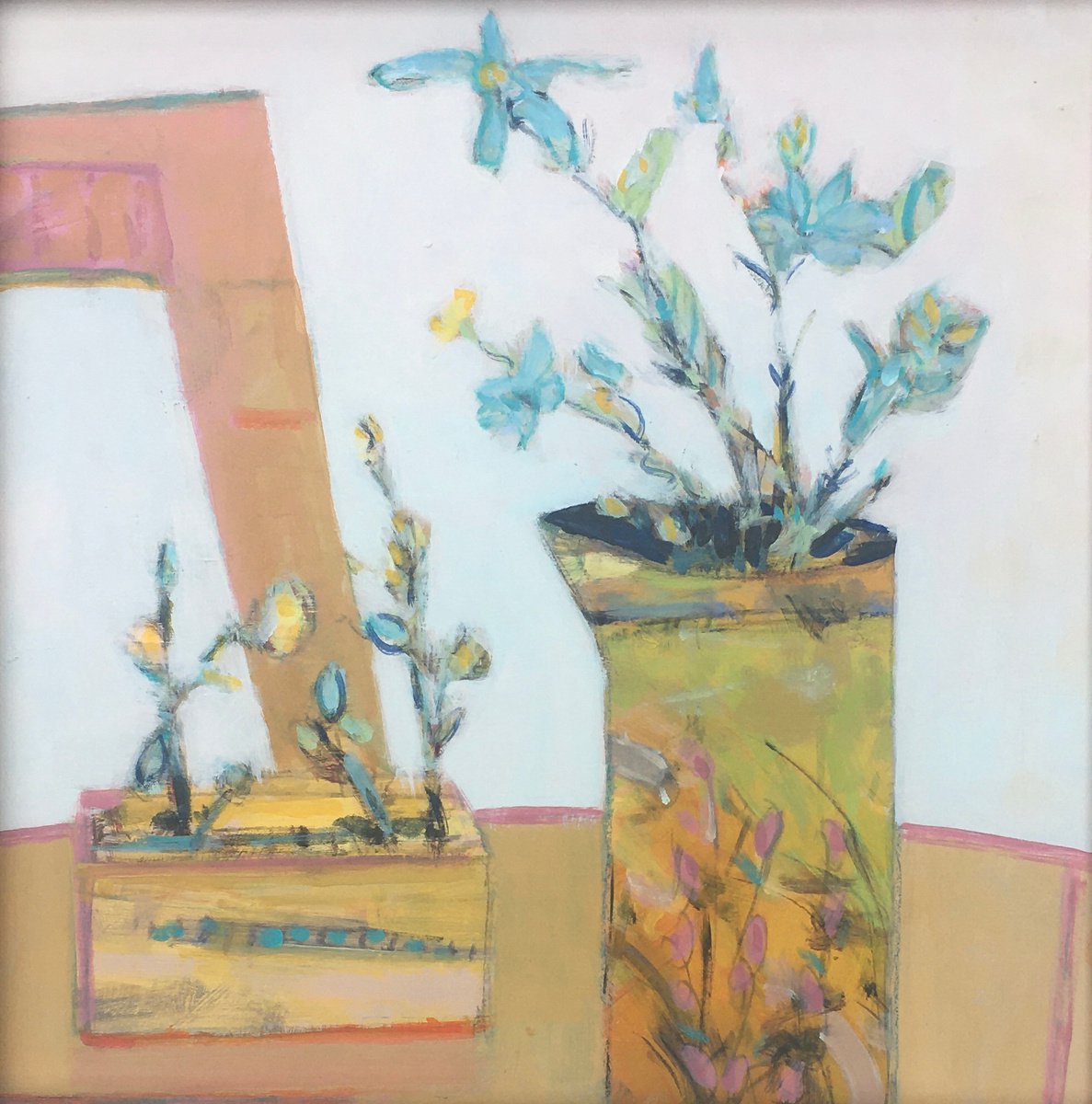 White Space with Flowers. Colourful flower still life by Chrissie Havers