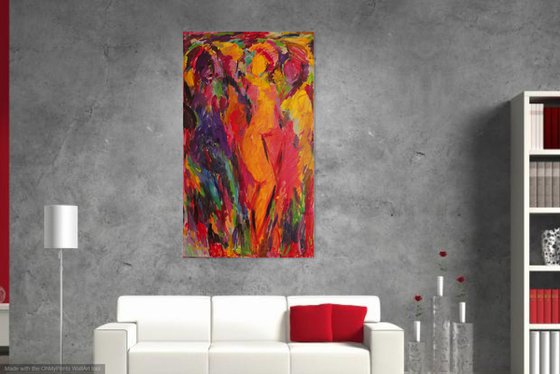 BATHERS - Abstract nude art , XL large wall sized, original painting, three graces theme, love beautiful female nude, Christmas gift, bedroom interior decor 170x100