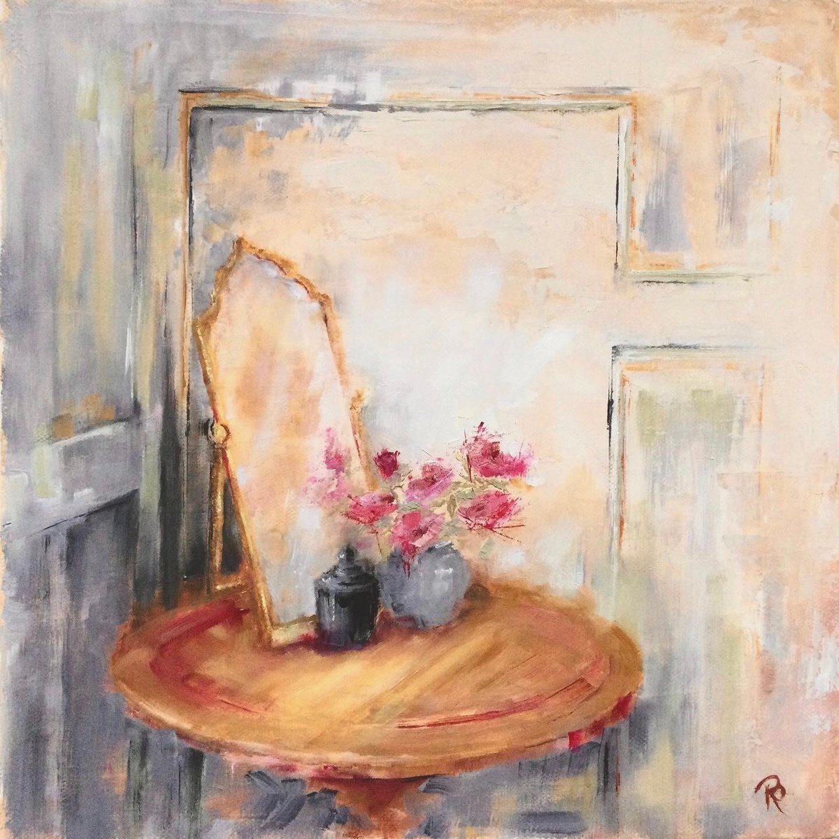 Impressionistic Still Life Oil Painting By Rebecca Pells, 12 X 12", Parfum Noir (Black Perfume), Original Artwork
