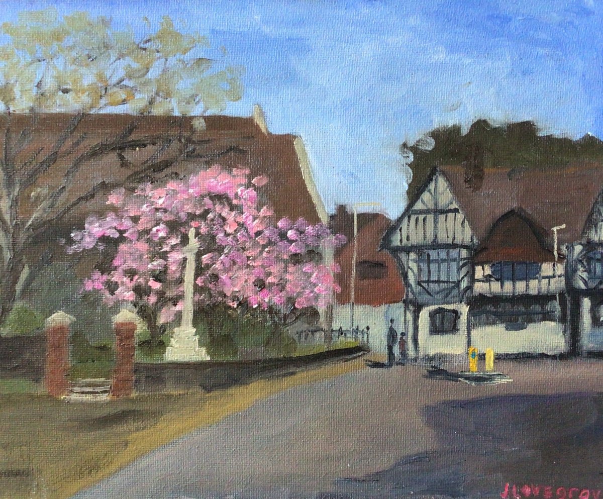 Cherry blossom at St Lawrence, oil painting. by Julian Lovegrove Art