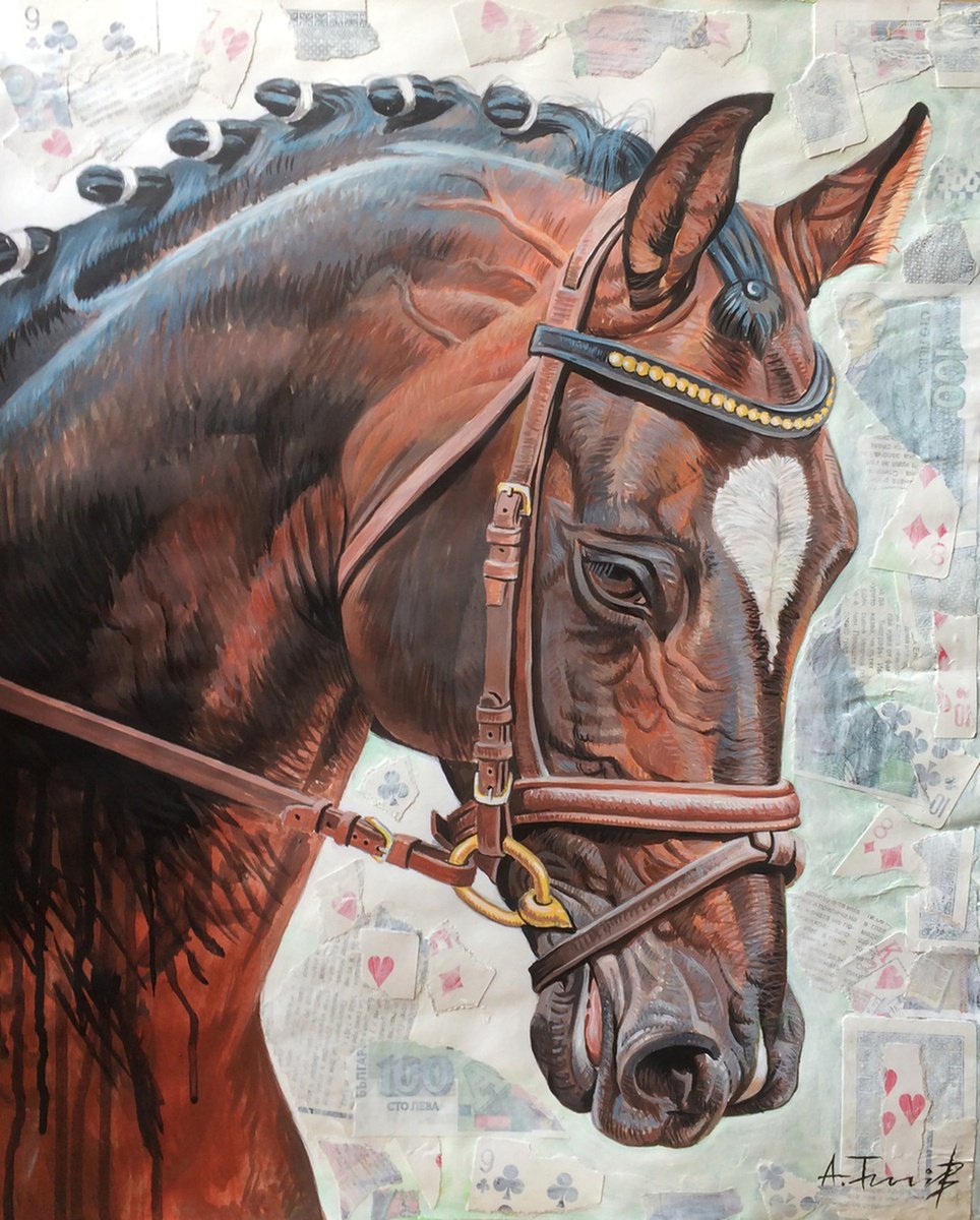 Photorealistic Animal Acrylic Painting By Alexander Titorenkov, 16 X 20, Horse Winner, Original Artwork