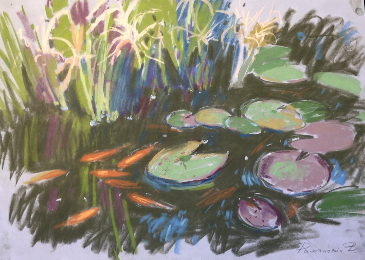 Impressionistic Pastel Drawing , Small Pond By Victoria Ramanovich, 20 X 14, Artwork For Sale On Artfinder