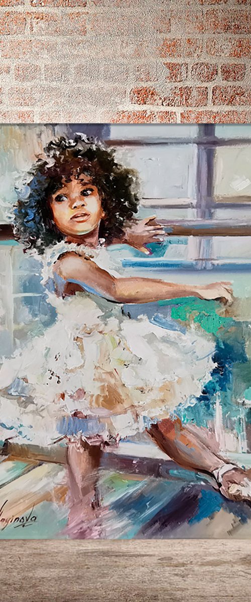 African american painting. Ballerina in white dress by Annet Loginova