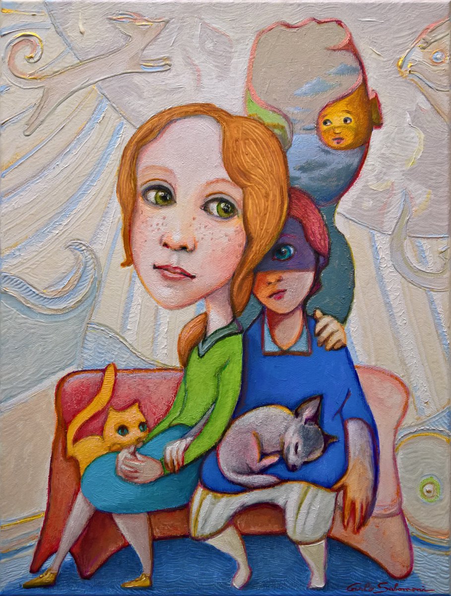 Surrealistic Portrait Acrylic Painting By Carlo Salomoni, 12 X 16, Family Portrait - ( 40 X 30 Cm ), Original Artwork