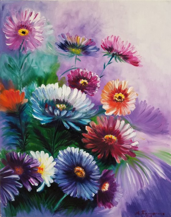 Autumn Chrysanthemums. Original Oil Painting on Canvas. Gift for Mom. Wall Art. Home Decor. Gift for her. Wall Decor. Room accent. Elegant art.t
