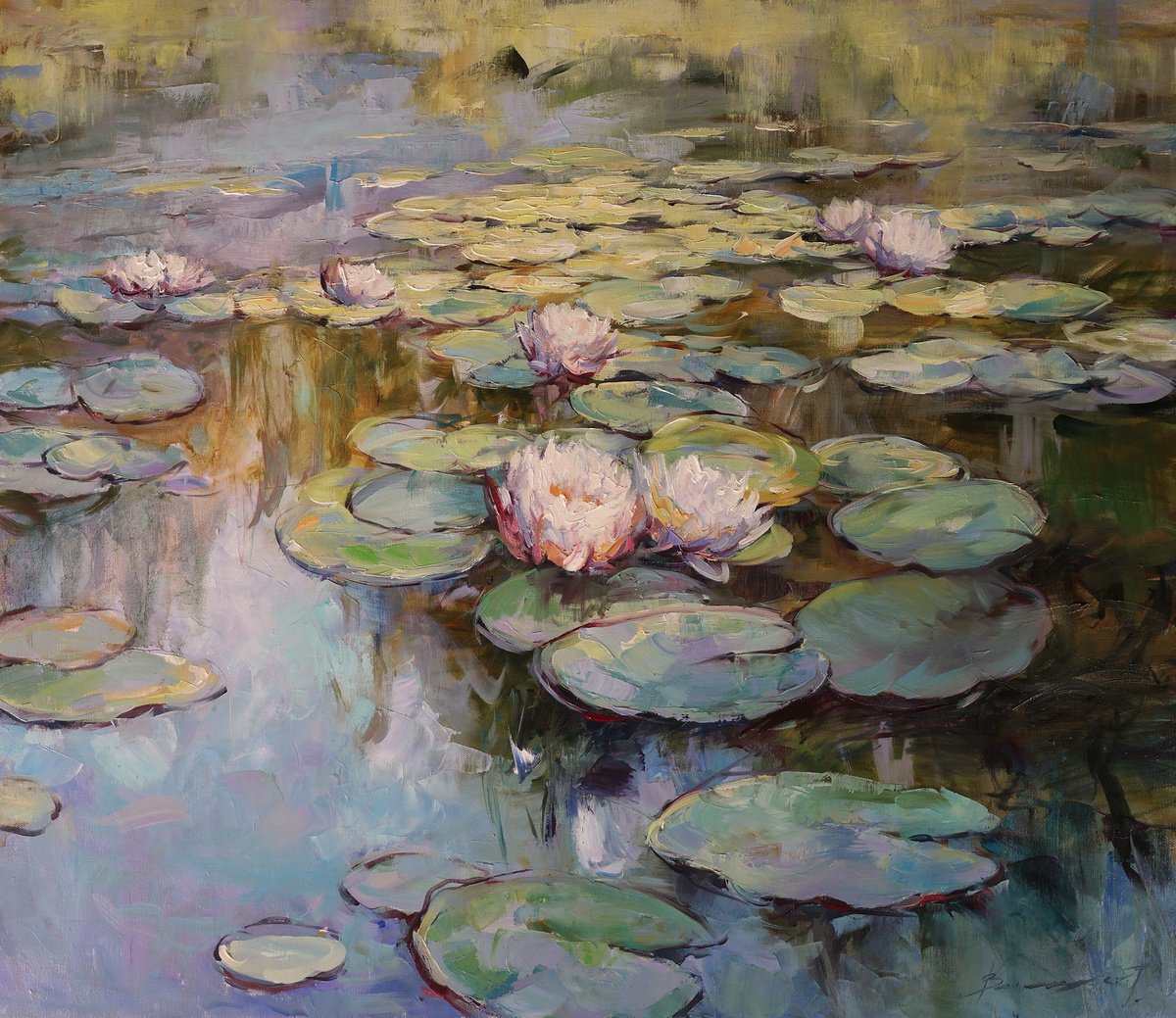 Pond In Golden Light By Gennady Vylusk, 31 X 28, Artwork For Sale On Artfinder