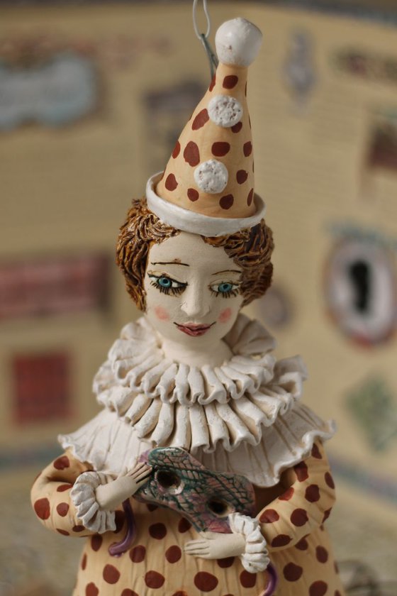 Pierrot with a mask II, wall object by Elya Yalonetski