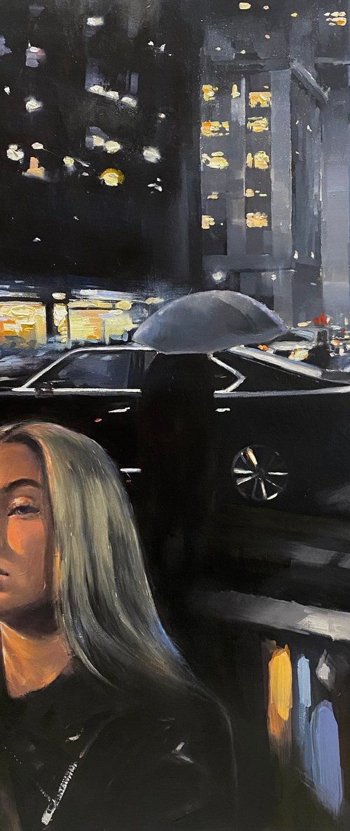 "New York Rain" 100x100 original oil painting by Artem Grunyka