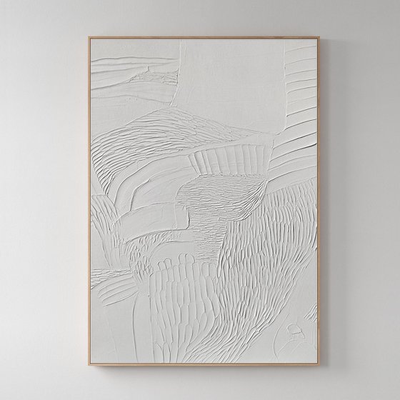 "Fluency 4" White textured abstract wall art