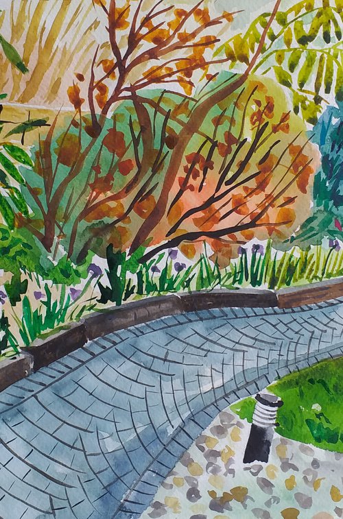 Autumn garden path at Bahia Las Rocas by Kirsty Wain