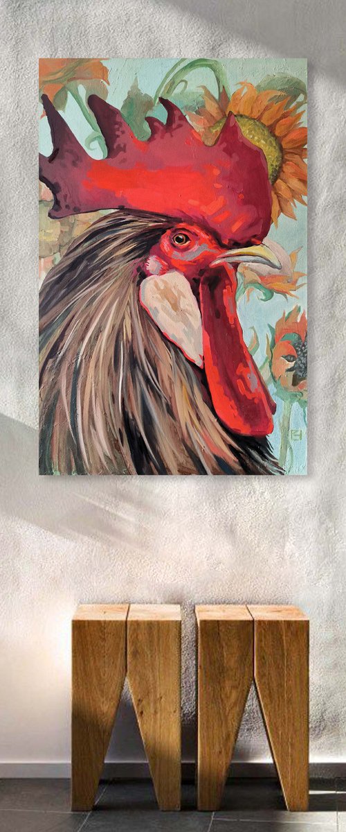 Rooster in sunflowers by TETIANA PANTIUKH