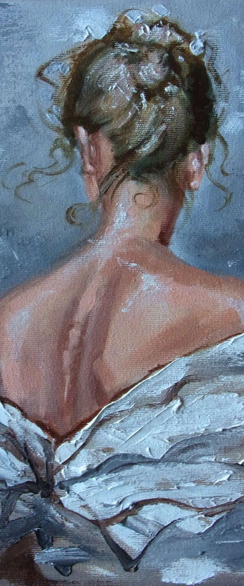 " LADY ... " original painting AUTUMN window palette knife GIFT by Monika Luniak