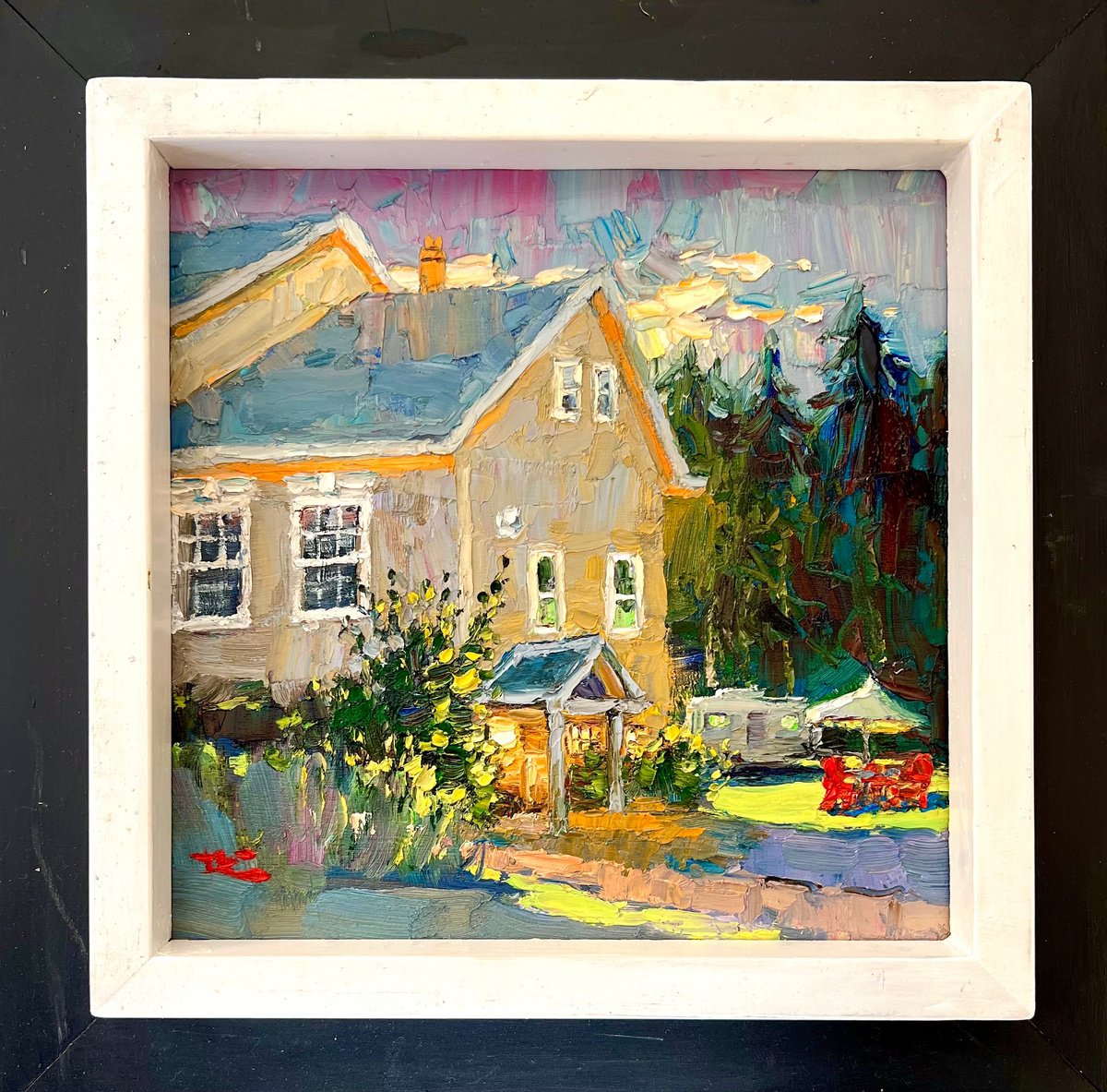 Impressionistic Landscape Oil Painting By Dong Lin Zhang, 14 X 14, Before Sunset, Original Artwork