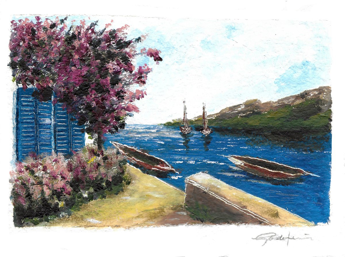 Expressive Oil Painting , Mediterranean / Seaside House By Gozde Temiz Istanbul, 12 X 9, Artwork For Sale On Artfinder