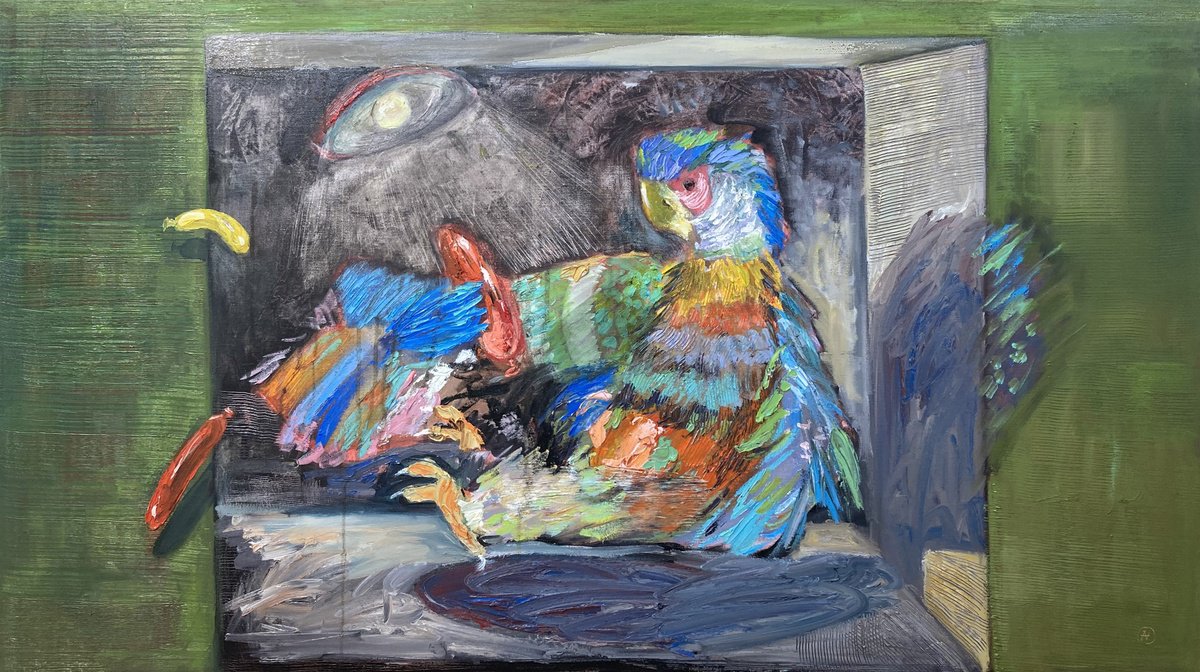 Surrealistic Animal Oil Painting By Arman Hayrapetyan, 47 X 27, Echoes Of A Feast, Original Artwork
