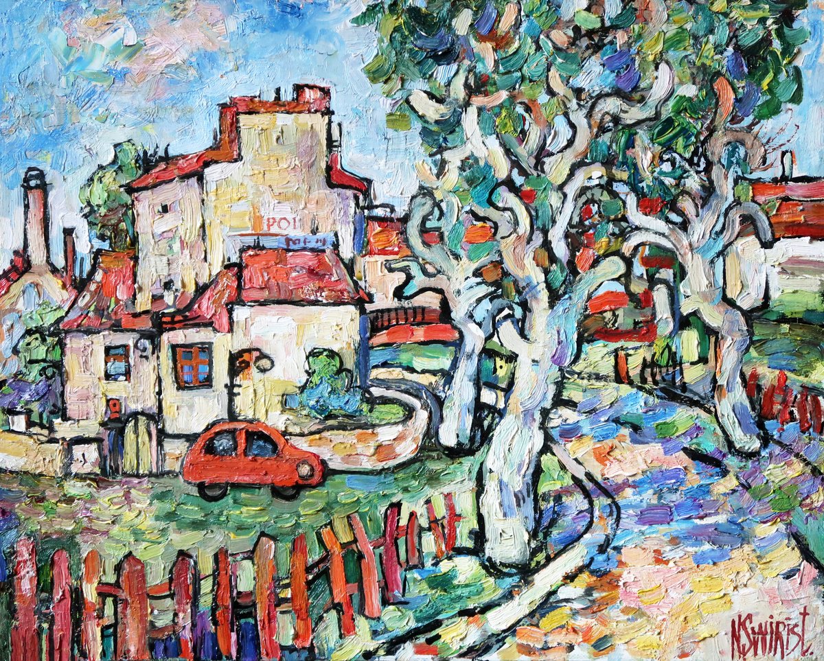 Impressionistic Cityscapes Oil Painting By Nikifor Swiristuhin, 20 X 16", Summer Road To i?le-De-France., Original Artwork