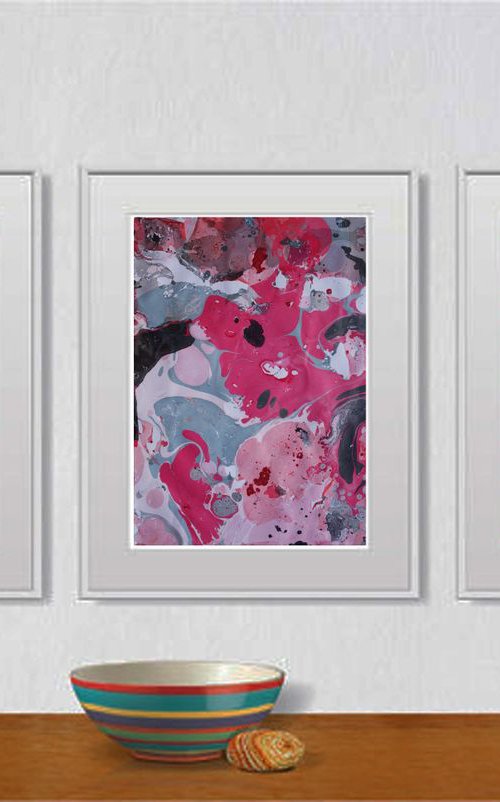 Set of 3 Fluid abstract original paintings on paper A4 - 18J006 by Kuebler