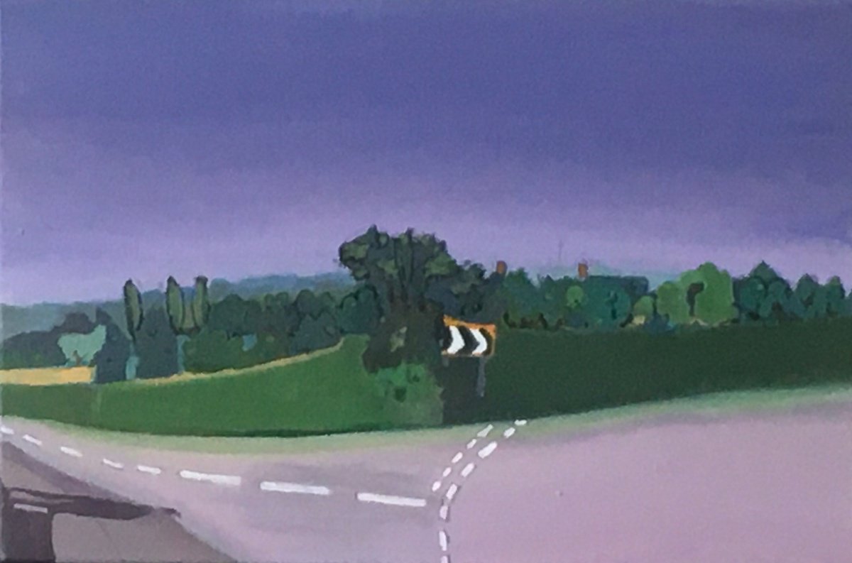 Impressionistic Landscape Acrylic Painting By Chihiro Kinjo, 18 X 12, Near Darkness, Original Artwork