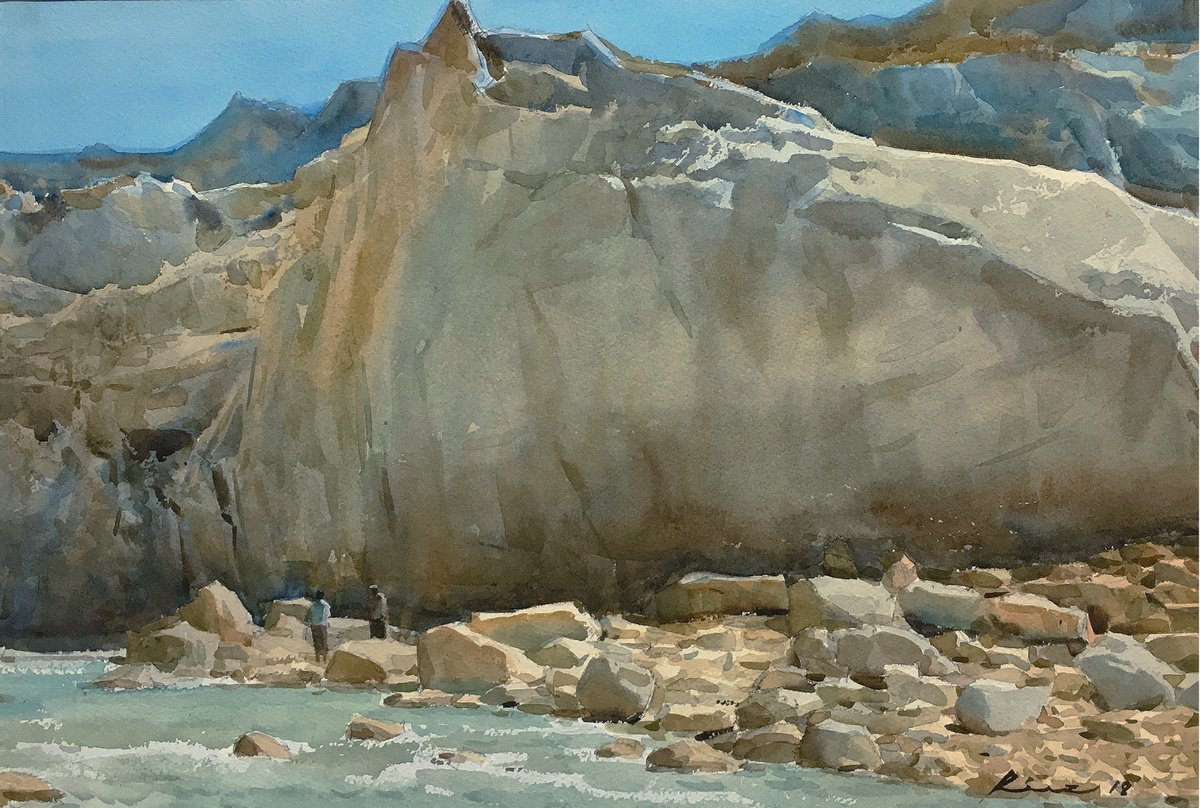 Impressionistic Landscape Watercolour By Riaz Samadhan, 20 X 14", Himalayan Ridge, Original Artwork