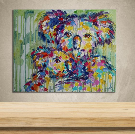 My baby - koalas in love, oil painting, love, koala bear, Australia, mother and baby, mothers love, koala, koala oil painting, animals, koala art, animals oil painting on canvas