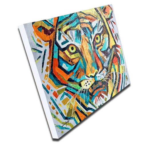 Animal Tiger Painting, Big Cat, ORIGINAL OIl Painting Modern Textured Palette Knife