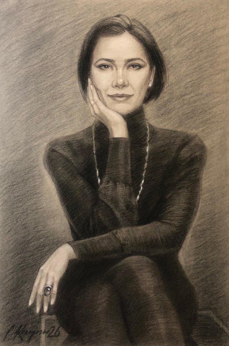 Charcoal Drawing , Girl In Black By Sergey Kachin, 20 X 28, Artwork For Sale On Artfinder