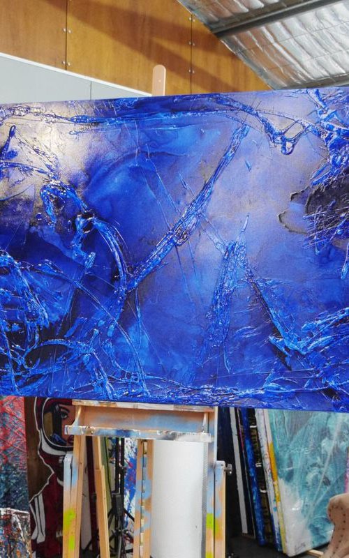 Blue Alone Huge 270cm x 120cm texture Abstract painting by Franko