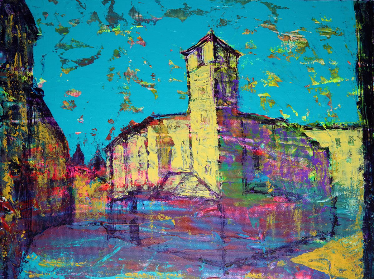 Impressionistic Cityscapes Acrylic Painting By Denys Kuvaiev, 17 X 13, Iglesia San Benito, Original Artwork
