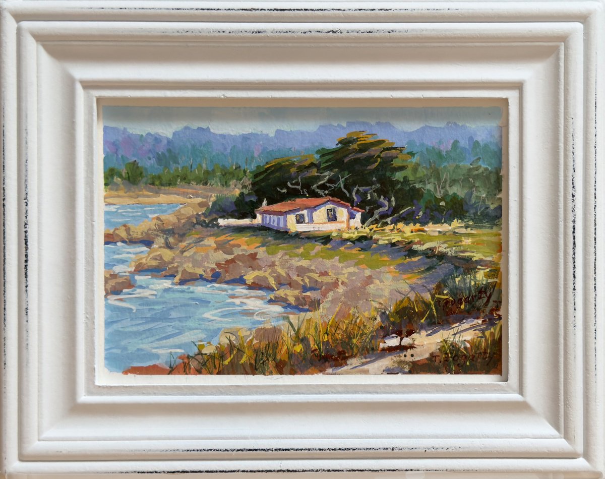 Impressionistic Landscape Painting By Tatyana Fogarty, 10 X 8", Beach House In Carmel, Original Artwork