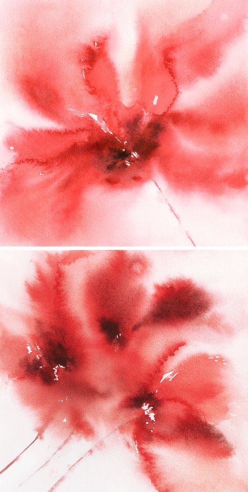 Red flowers diptych by Olga Grigo