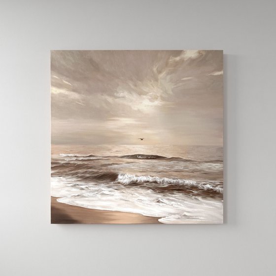 "Seaside 2" Grey beige sea oil art