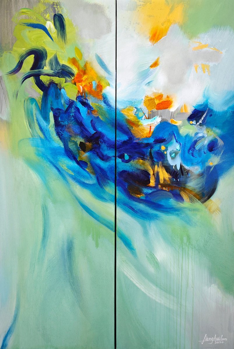 Abstract Acrylic Painting By Liang Hailun, 31 X 47", N°221, Original Artwork