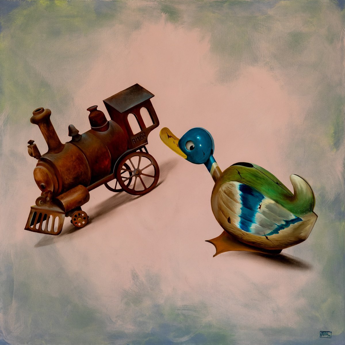 Photorealistic Still Life Oil Painting By Nicoletta Bagatti, 31 X 31", Lungo Viaggio, Original Artwork