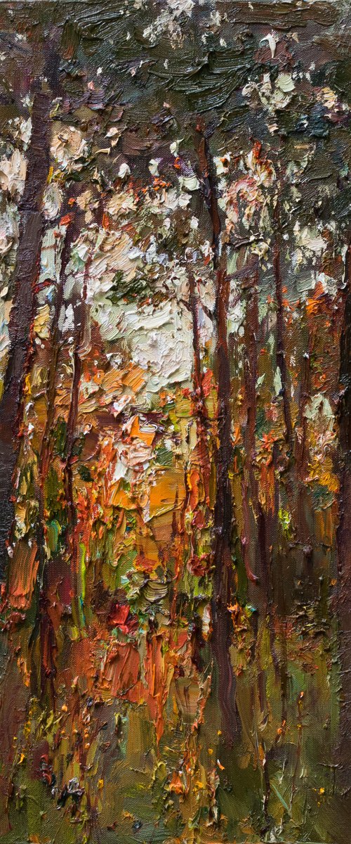 Autumn forest at sunset  Landscape painting by Anastasiia Valiulina