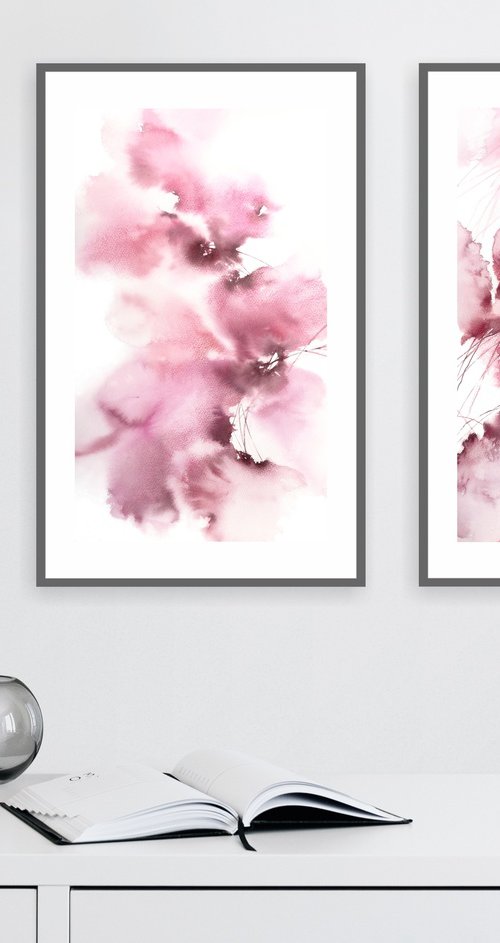 Pink abstract flowers set by Olga Grigo