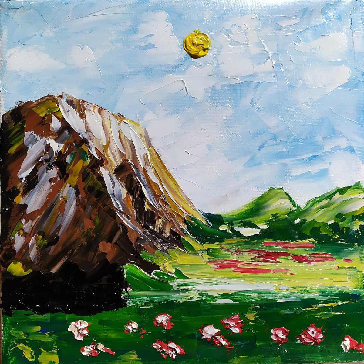 New season, original small landscape , mountains oil painting, gift idea by Nataliia Plakhotnyk