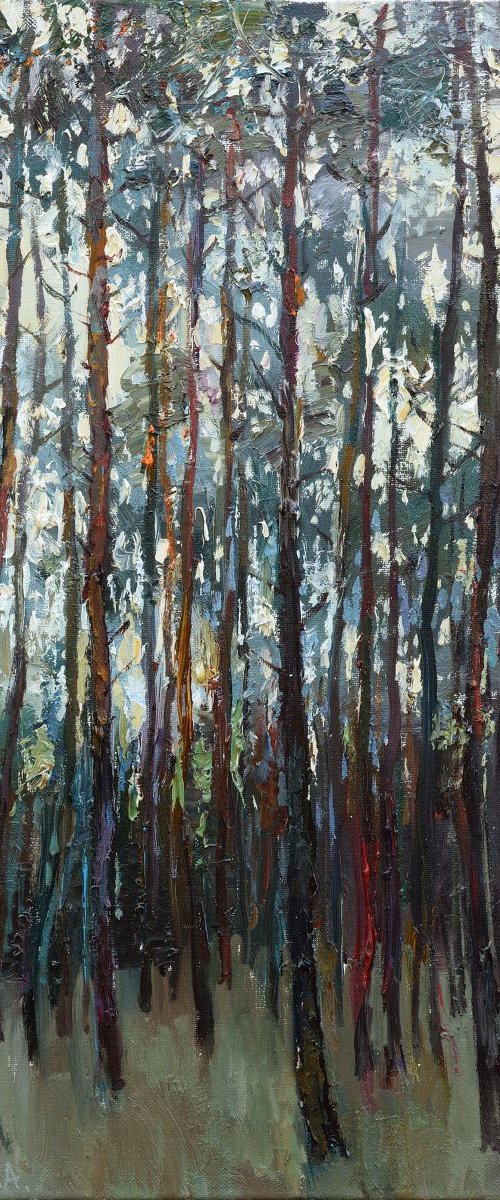 Pine forest - Original Landscape painting by Anastasiia Valiulina