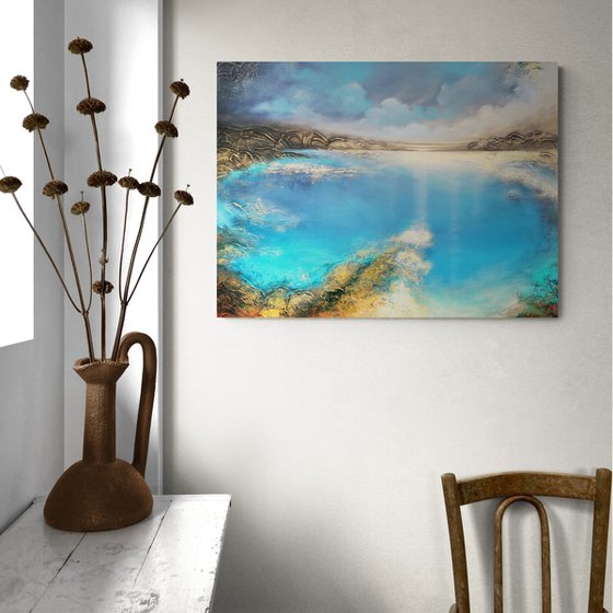 A large original modern abstract figurative seascape painting "Deep Inside"